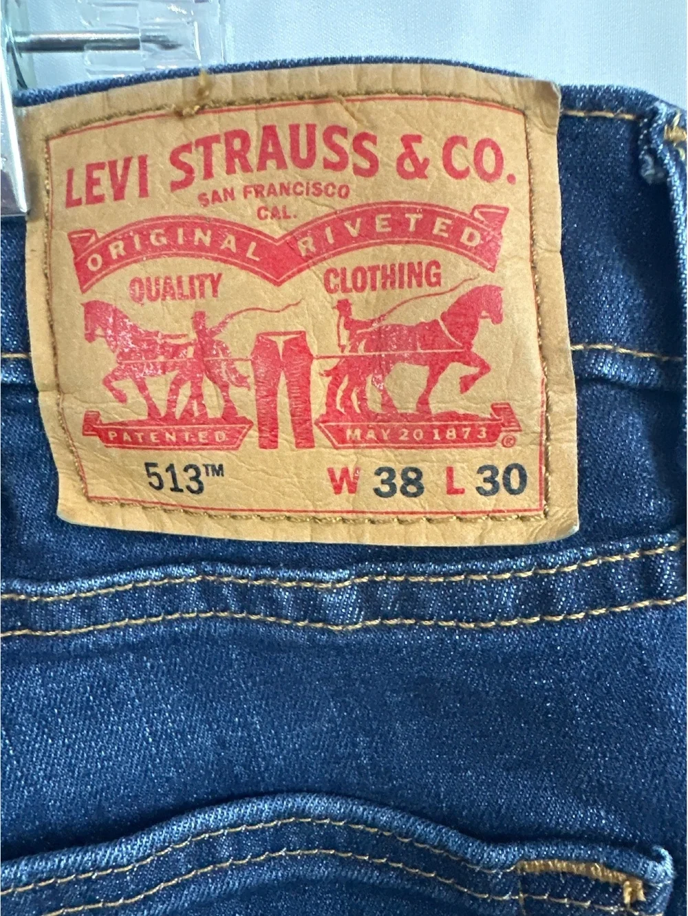 Levi's 513 Slim Straight Jeans W38 L22.5 Dark Blue Denim